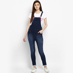 Women's Stretchable Denim Washed effect Capri Style Dungarees(inner not provided)