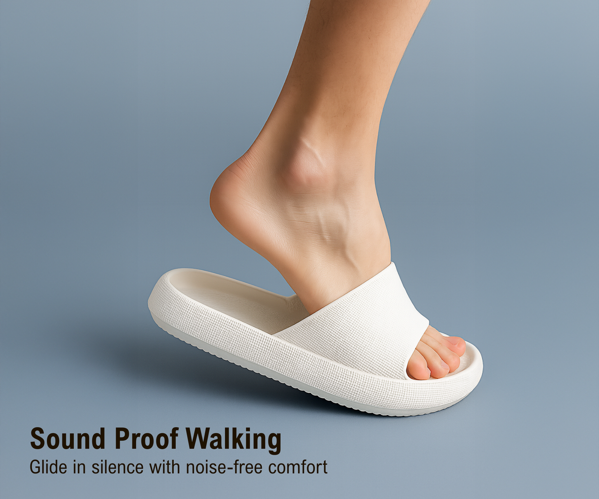 CloudFoam Pillow Slippers for Men Non Slip Quick Drying Shower Slides Bathroom Sandals  HA8201 White