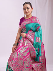 Banarasi Silk Saree with Zari Work - Wedding & Festive Traditional Saree | Temple Border & Royal Motifs | Soft & Shiny Silk Finish