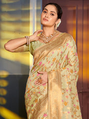 Graceful Yellow Banarasi Silk Saree with Golden Zari Woven Border & Floral Jaal – Wedding & Festive Wear