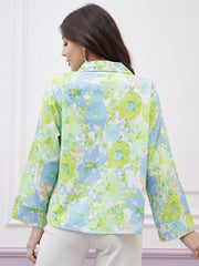 Floral Printed Long Sleeves Twisted Crepe Shirt Style Top