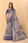 Soft linen saree with shaded style prints and cutwork