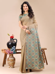 Elegant Cream Cotton Saree – Timeless Charm with Floral Detailing