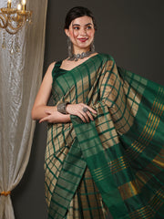 Women's Aura Silk Cream WovenDesign DesignerSaree With Blouse Piece