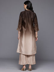 Women Mandarin Collar Placement Embroidered Kurta Paired With  Tonal Bottom