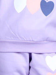 Girls Lavender Heart Printed Tracksuit