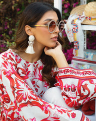 Ethnic Floral Print red and white co ord set