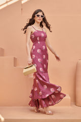 Burgundy Fish Cut Satin Dress