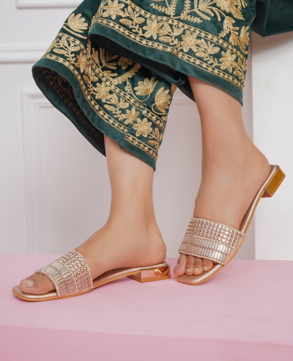 Casual Pink Open Toe Flats Square Toe Slip-On Flats