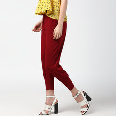 Women's Maroon elasticated waistband and hemline stylised Pants