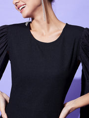 Women's Black Fitted Jumpsuit with Long Cape Sleeves