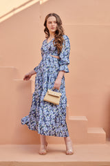 Space Blue Side Cut Satin Maxi Dress