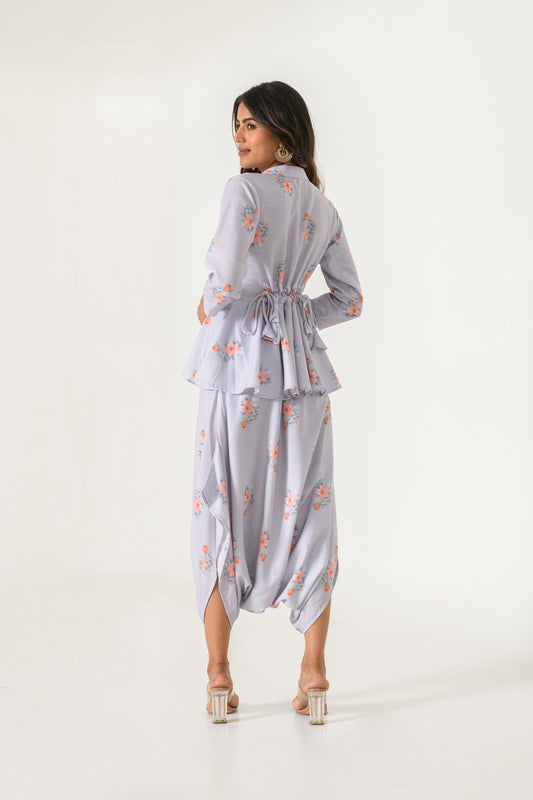 Slate Grey Peplum Dhoti Jumpsuit