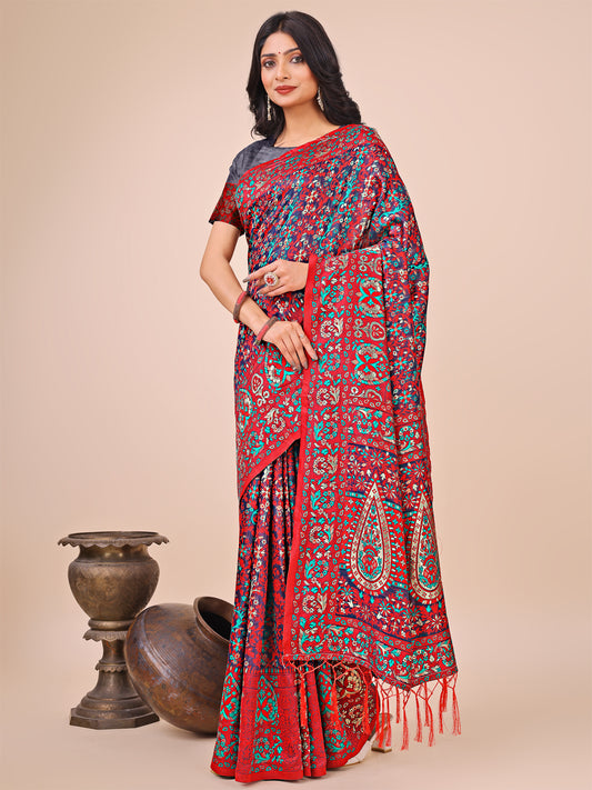 Elegant Pink Jacquard Linen Cotton Saree with Traditional Multicolor Weave & Tassel Pallu – Festive & Casual Wear for Women