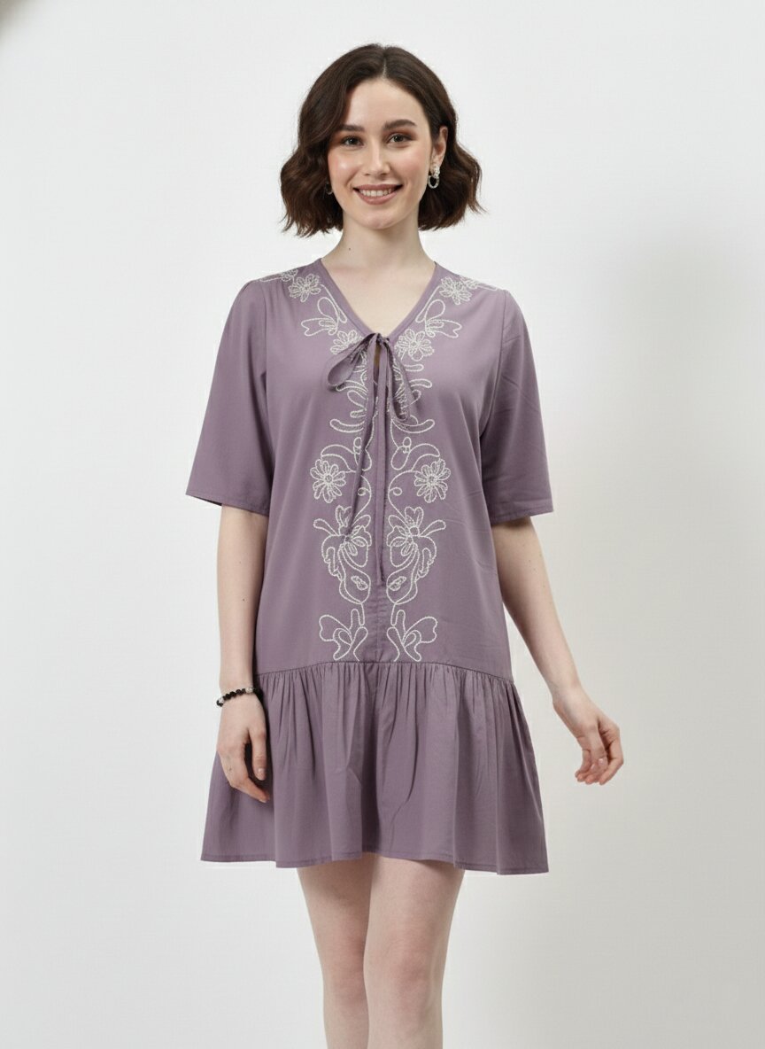 Floral Embroidered Mini Dress-ADR-19729A