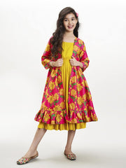 yellow & pink floral printed Dress
