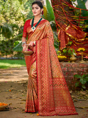 Kanjivaram Silk Saree for Women | Rich Zari Woven Pallu & Border | Traditional Bridal Saree | Perfect for Wedding & Festive Wear | Comes with Unstitched Blouse Piece