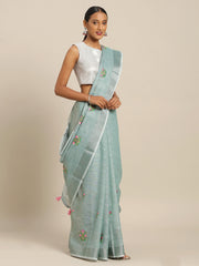 Royal Beige Linen Cotton Saree with Vibrant Floral Zari Border | Premium Festive & Party Collection