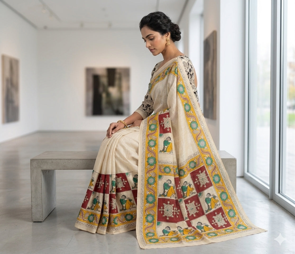 Soft linen saree with shaded style prints.