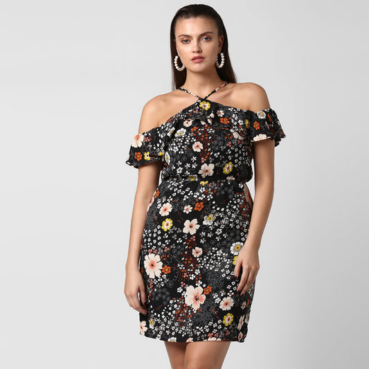 Women's Black Crepe Dress with Straps