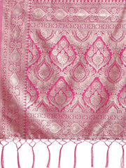 Graceful Cream & Pink Linen Cotton Saree with Rich Zari Pallu – A Touch of Royal Comfort