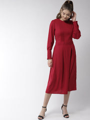Women's Olive Polyester Moss pintuck and pleated Midi dress