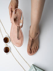 Shoetopia Womens & Girls Pink Embellished T-Strap Flats