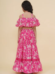 Girls Pink & White Printed Top Ready to Wear Skirt.