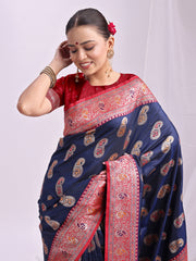 Banarasi Silk Saree with Silver Zari Border & Paisley Design - Festive Wedding Wear | Elegant Traditional Pallu | Soft Silk Finish for Women | Cultural Ethnic Saree