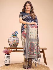 Grace in Every Thread – Sea Green & Beige Linen Cotton Saree with Royal Paisley Charm