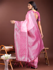 Graceful Orange & Maroon Banarasi Silk Saree with Rich Zari Woven Border – Traditional Elegance for Celebrations