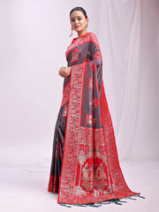 Banarasi Silk Saree with Zari Work - Wedding & Festive Traditional Saree | Temple Border & Royal Motifs | Soft & Shiny Silk Finish
