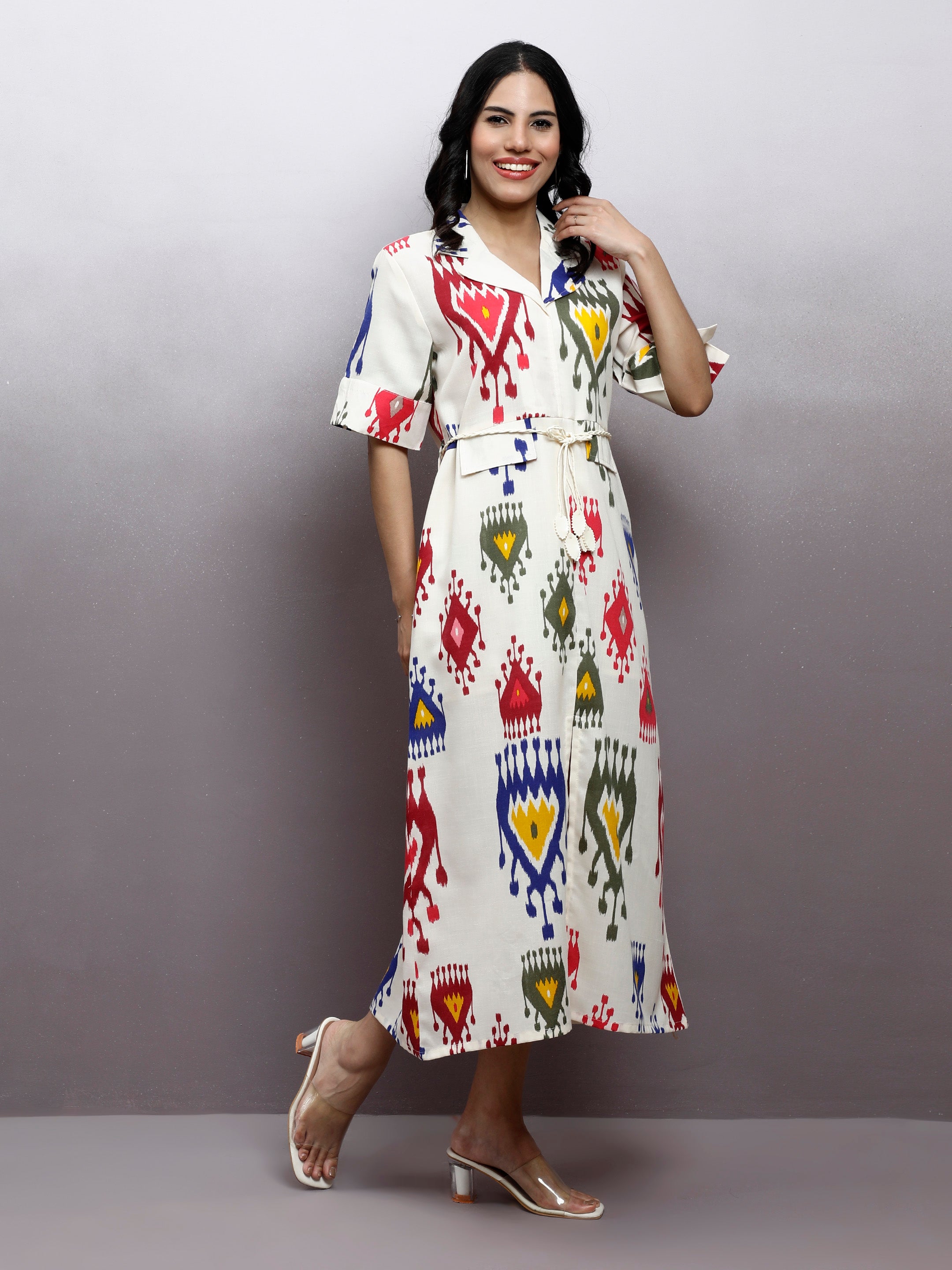 Printed A-Line Midi Dress