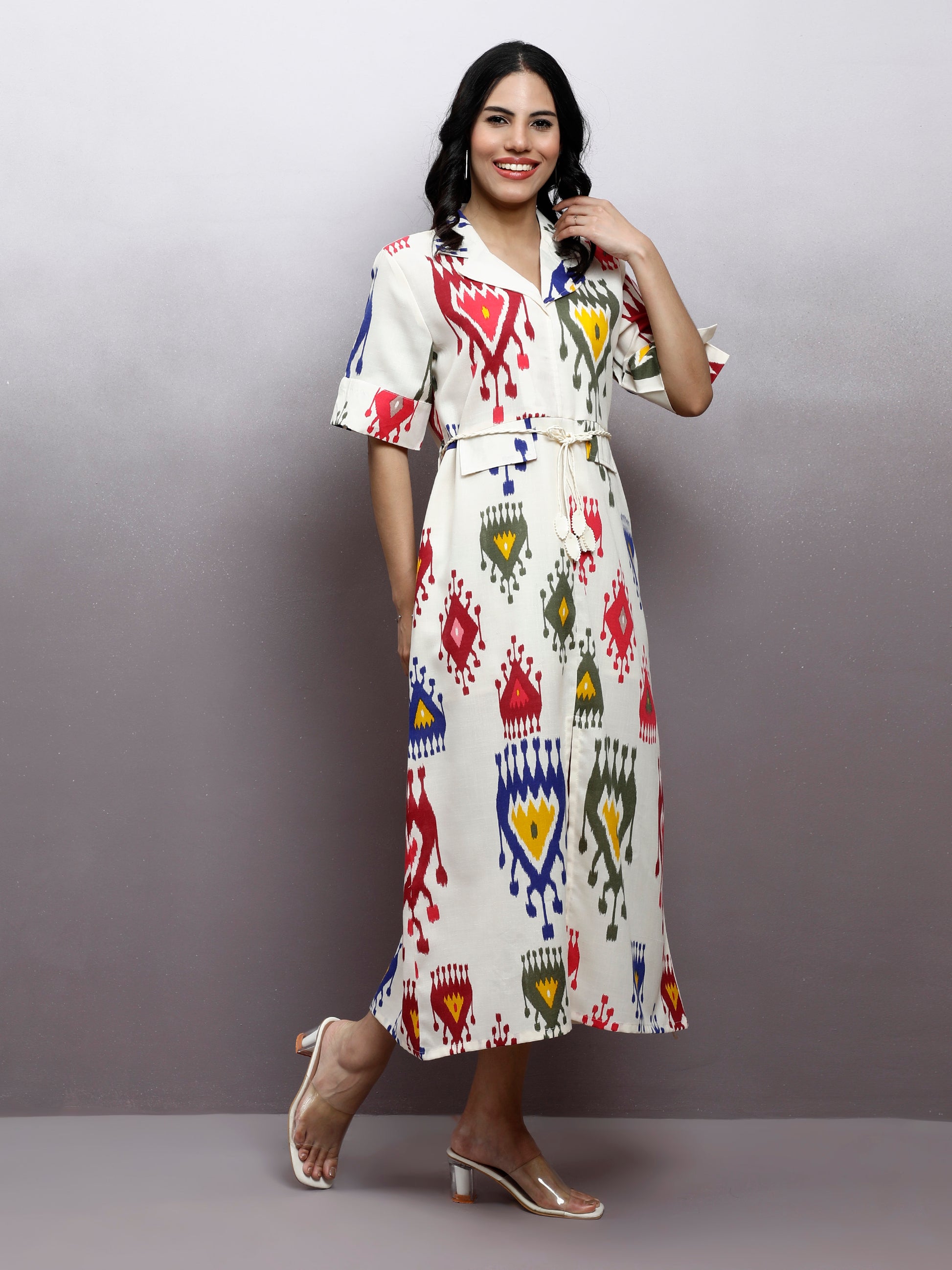 Printed A-Line Midi Dress