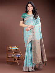 Elegant Sky Blue Cotton Saree with Contrast Pallu – Perfect Blend of Tradition & Comfort