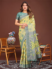 Grace in Every Thread: Pink Patola Linen Cotton Saree Woven with Cultural Elegance