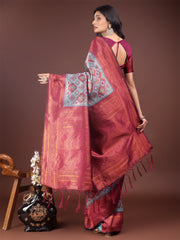 Majestic Red & Grey Silk Saree with Rich Woven Pallu – A Regal Touch for Special Moments