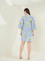 Women's  Blue Printed 3 piece Rayon Co-Ord Set