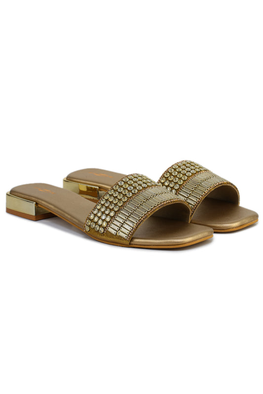 Casual Copper Open Toe Flats Square Toe Slip-On Flats