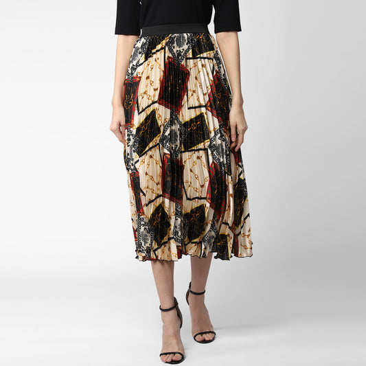 Women's Satin Printed Pleated Skirt