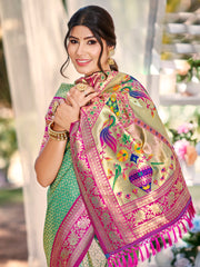 Traditional Yellow Kanjivaram Silk Saree with Rich Red Border and Peacock Pallu Design