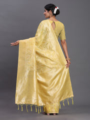 Sky Blue Linen Cotton Saree with Silver Zari Weave & Tassels – Festive & Elegant Office Wear