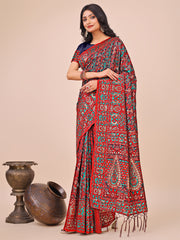 Elegant Pink Jacquard Linen Cotton Saree with Traditional Multicolor Weave & Tassel Pallu – Festive & Casual Wear for Women