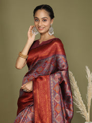 Majestic Red & Teal Silk Saree with Rich Woven Pallu – A Regal Touch for Special Moments