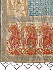 Grace in Every Thread – Sea Green & Beige Linen Cotton Saree with Royal Paisley Charm