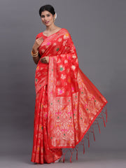 Pink Banarasi Silk Saree with Floral Zari Weaving – Festive Traditional Elegance for Weddings & Celebrations