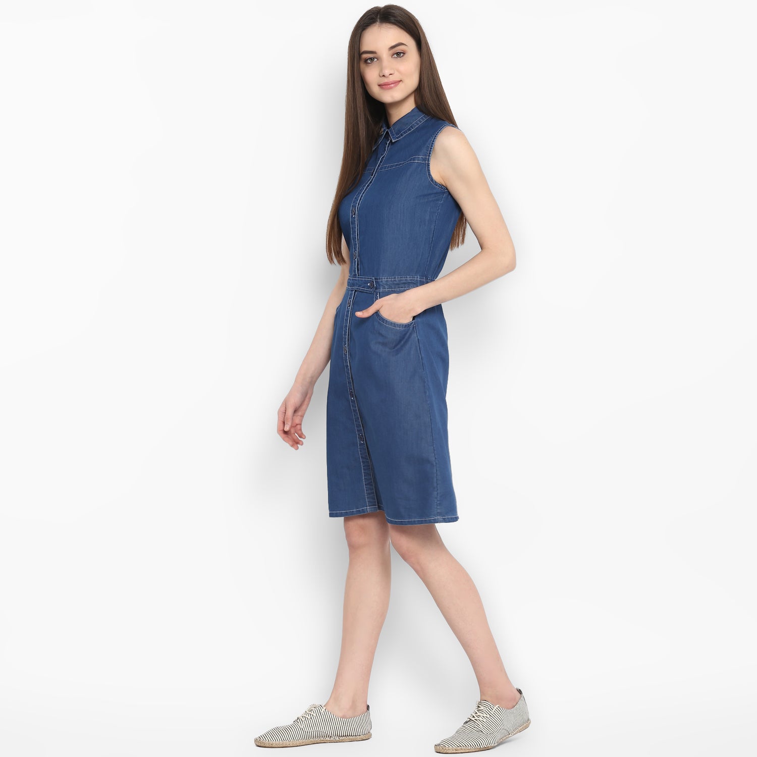 StyleStone Women's Denim Dress with front  Button details