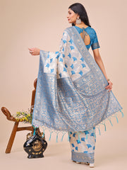 Elegant Linen Cotton Saree with Zari Woven Border and Pallu - Soft Lightweight Saree for Daily, Festive & Office Wear