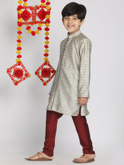 Boys' Beige,Grey And Maroon Kurta Pyjama Set