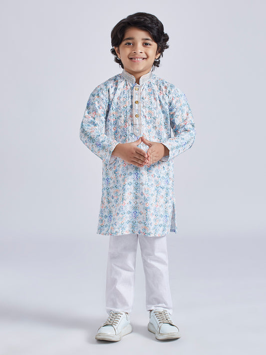 Boys' Aqua Kurta And Pyjama Set